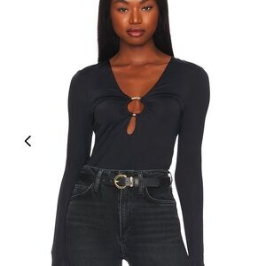 Lovers + Friends Black Long-Sleeve Ring-Front Bodysuit